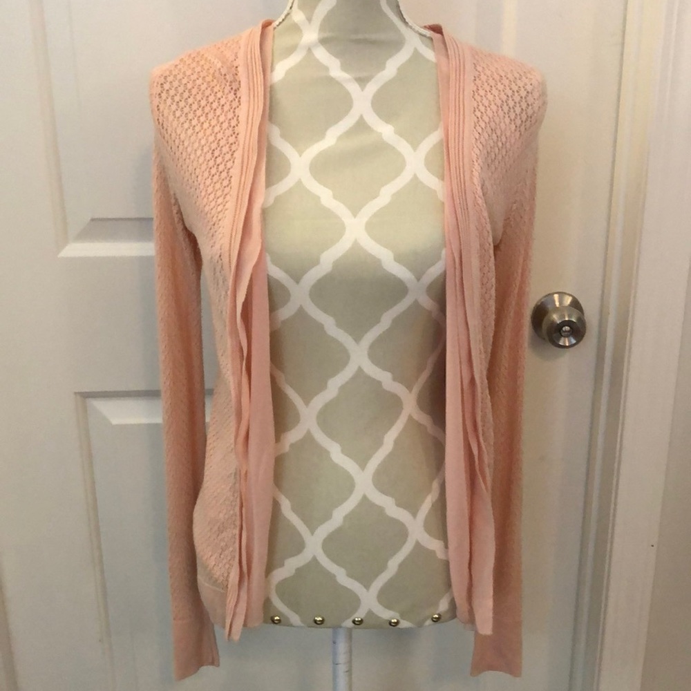 RW & Co soft peach sheer underlay lace cardigan xs